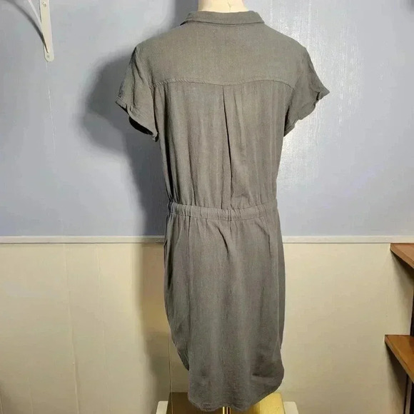 Thread + Supply Large Dark Gray Collared Short Sleeve Button Midi Casual Dress - Picture 7 of 11